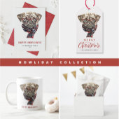 Cute Waterverf Nerdy Pug Merry Kerstmis Cadeaulabel