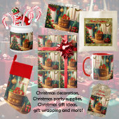 Feestelijk ingerichte kamer, traditionele kerst cadeaupapier