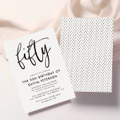 Vijftig | Modern 50e zwart-wit verjaardagsfeest Uitnodiging Briefkaart