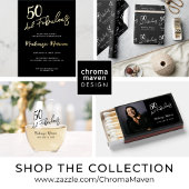 Black Fifty and Fabulous Script Birthday Party Vierkante Sticker