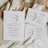 Boho Pampas Grass Monogram Wreath beige Wedding Kaart