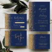 Gouden Glitter Script Navy Blue Wedding Ronde Sticker