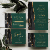 Agate Script Zwart Goud Smaragdgroene Trouw Servet