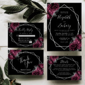 Bourgogne Bloemen Zilver Lijst Zwart QR Code Huwel Kaart