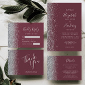 Modern Burgundy Silver Glitter Wedding Reception Informatiekaartje
