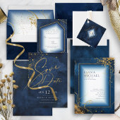 Fine Lines Gold Abstract Wedding Bedankt Navy ID86