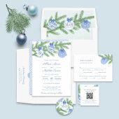 QR Code Blauw Wit Kerstmis Huwelijk RSVP Informatiekaartje