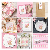 Eerste Verjaardag Meisje Teddy Bear Ice Cream Vierkante Sticker