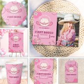 Invitación First Rodeo Birthday Girl Pink and whit Kaart