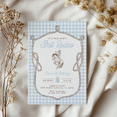 Eerste Rodeo Cowboy Verjaardag Blauwe Gingham Prep Ronde Sticker