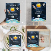 Eerste reis rond de zon 1e verjaardag ruimte thema bedankkaart