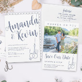 Rustiek Modern Gevist Haak Trouwring Kraft Blauw Kaart