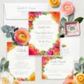 Elegant Sinaasappel Bloemen Bougainville Trouwdeta Informatiekaartje