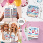 Flamingo Verjaardagsstrandfeest Cadeaupapier