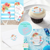 Tropisch Flamingo Blue Stripe Baby shower Cadeaulabel