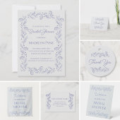 Elegant Romantic Blue Floral Bridal Shower Kaart
