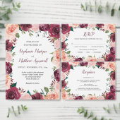 Blush Roze Bourgogne Roos Border Save The Date Aankondigingskaart (Personaliseer de collectie van deze zelfstandige maker.)