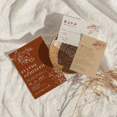 Bloemen Boho Beige Terracotta Aarde Moderne bruilo Save The Date