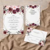 Burgundy Blush Gold Floral Monogram Weddenschap Sa Save The Date (Personaliseer de collectie van deze zelfstandige maker.)
