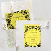 Elegant Black Damask Yellow Weduwadres Return Etiket