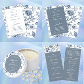 Dusty Blue Floral Frans Christelijk huwelijksprogr Programmakaart