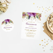 Floral Glitter Sparking Amethyst Quinceanera Kaart