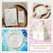 Floral Gold Script Sweet Sixteen | Elegant 16th Bedankkaart