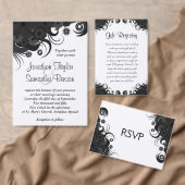 Bloemen Zwart en Wit 5" x 7" Bruiloft uitnodiginge Kaart (Personaliseer de collectie van deze zelfstandige maker.)
