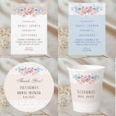 Roze Blauw Bloemen Kant Vrijgezellenfeest Dank u Ronde Sticker