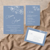Diep Stof Blauw Witte Bloemige Bruiloft Kaart (Personaliseer de collectie van deze zelfstandige maker.)
