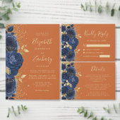 Floral Navy Blauw Goud Verbrand Sinaasappel Save t Aankondiging (Personaliseer de collectie van deze zelfstandige maker.)