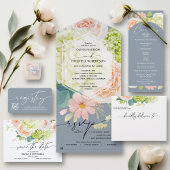 Begroting Floral QR Code Dusty Blue Wedding Invite