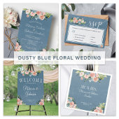 Stoffige blauwe bloemenperzik chique bruiloft webs mini visitekaartje