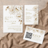 Bloemenpioenen wit gouden monogram bruiloft uitnodigingen wikkel (Personaliseer de collectie van deze zelfstandige maker.)