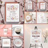 Floral Pink Glitters Baby Monogram Baby shower Bedankkaart