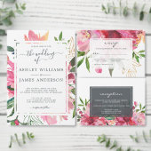 Chique roze bloemenwit bruiloft uitnodiging (Personaliseer de collectie van deze zelfstandige maker.)