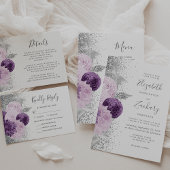 Bloemen Paarse Zilveren Glitter Witte QR Code Huwe Kaart