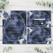 Dusty Blue Floral Silver Navy Folie Trouwprogramma Handwaaier (Personaliseer de collectie van deze zelfstandige maker.)