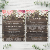 Rustic Wood Floral String light Wedding Rehearal Kaart (Personaliseer de collectie van deze zelfstandige maker.)