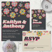 Tragere kracht 70's Retro Groovy Wedding Dank je Folie Uitnodiging