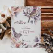 Floral Birds Paars en witte natuur baby shower Bagagelabel