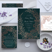Editable Emerald Flower Wreath Copper Folie Weddin Kaart