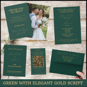Goud Elegant Script en foto | Groene bruiloft Plaatskaartje