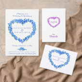 Vergeet-me-nots paarse hart krans kunst bruiloft drieluik programma (Personaliseer de collectie van deze zelfstandige maker.)