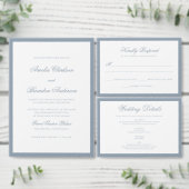 Minimaal formeel stoffig blauwe script trouwadres etiket (Personaliseer de collectie van deze zelfstandige maker.)
