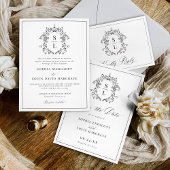 Elegant Baroque Crest Monogram Weddenschap RSVP Kaartje