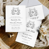 Floral Crest Monogram Elegant Trouwen Menu