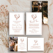 Formele zwart-wit bloemenkam monogram bruiloft bedankkaart