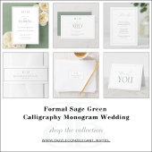 Elegant Sage Green Calligraphy Monogram RSVP Uitnodiging Briefkaart