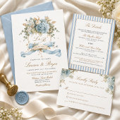 Romantisch Frans Blauw Bloemend Huwelijksmenu Menu
